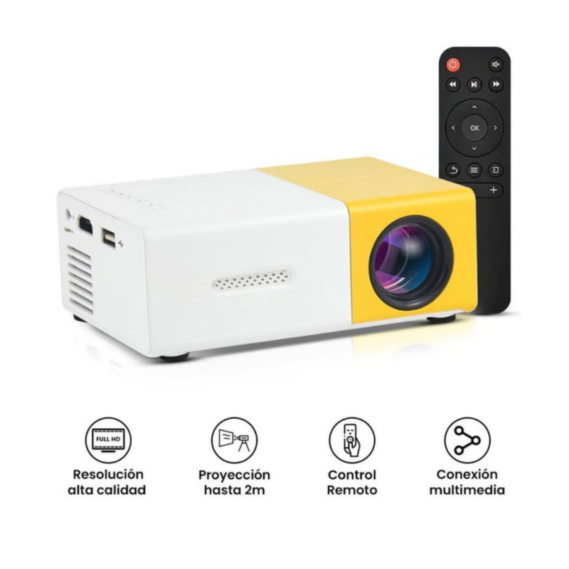 Mini Proyector Portatil Multimedia LED 1080P Con Control Remoto