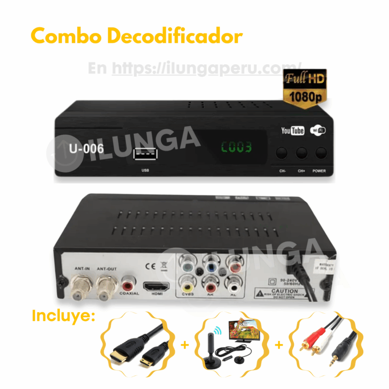 Decodificador Sintonizador Digital Tv Full Hd + ANTENA HD +ACCESORIOS (copia) - Imagen 2