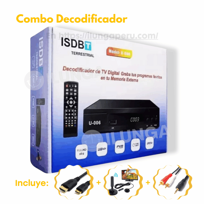 Decodificador Sintonizador Digital Tv Full Hd + ANTENA HD +ACCESORIOS (copia) - Imagen 3
